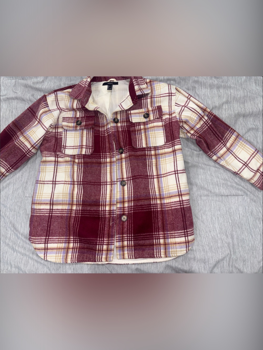 Forever 21 Burgundy and Cream Plaid Shacket